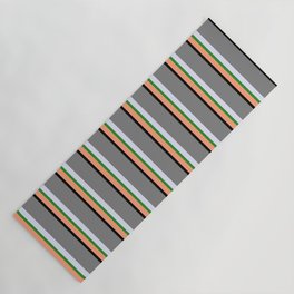 [ Thumbnail: Light Salmon, Black, Grey, Lavender, and Forest Green Colored Stripes Pattern Yoga Mat ]