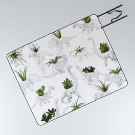 Dino and Cacti on White Picnic Blanket