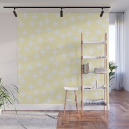 White Cross Symbol Pattern on Pastel Butter Yellow Wall Mural