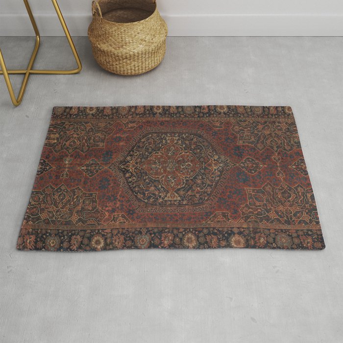 Boho Chic Dark I // 17th Century Colorful Medallion Red Blue Green Brown Ornate Accent Rug Pattern Rug