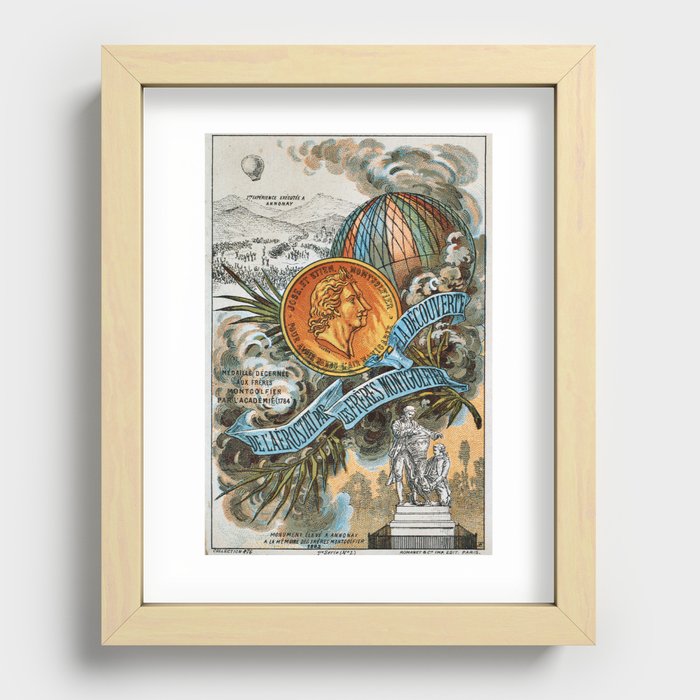 Vintage aviation hot air balloon poster - Freres Montgolfiere Recessed Framed Print