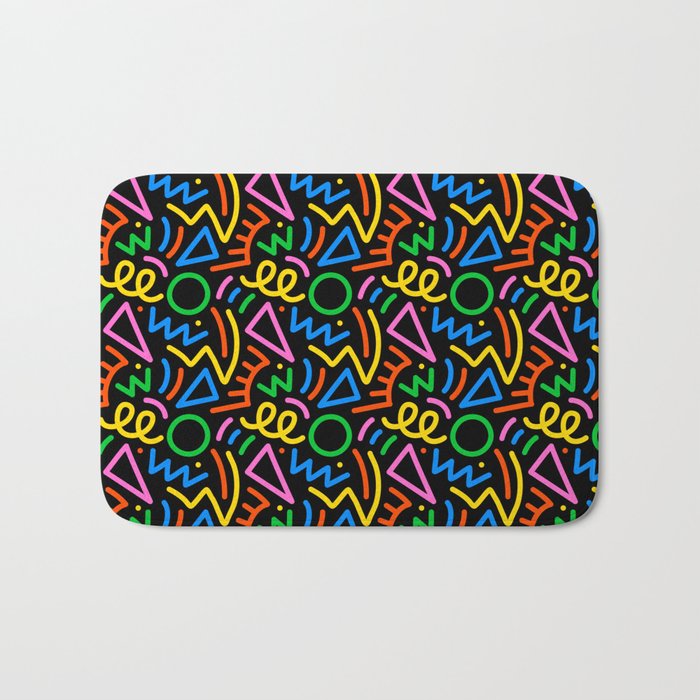 Fun colorful line doodle seamless pattern Bath Mat