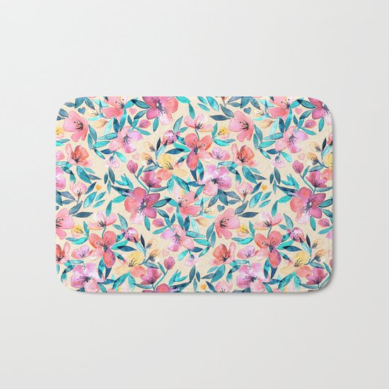 Peach Spring Floral in Watercolors Bath Mat