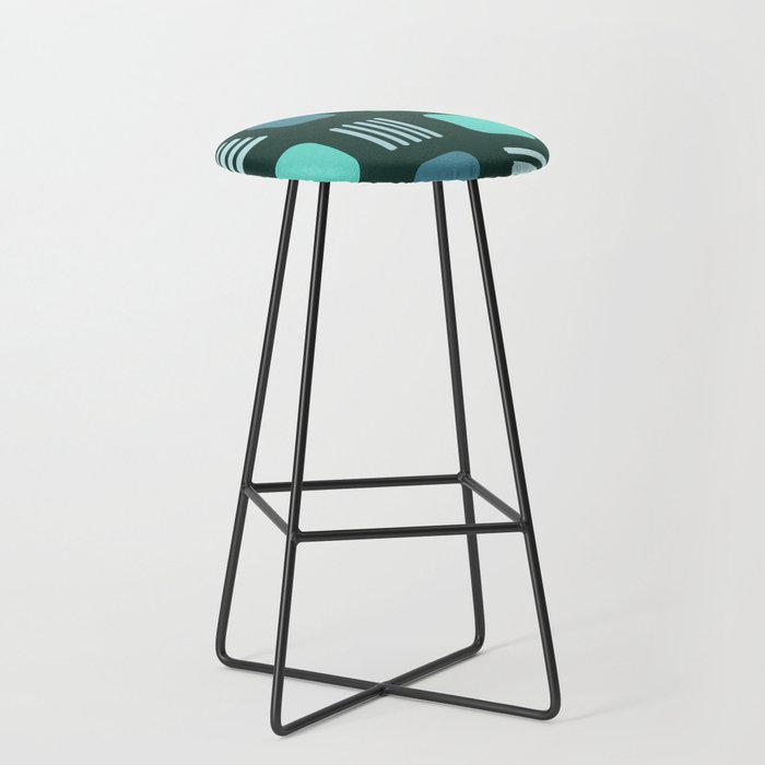 Mid-Century Modern Squares Lines Teal Bar Stool
