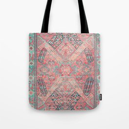 Blush Pink and Aqua Blue Antique Persian Rug Vintage Oriental Carpet Print Tote Bag