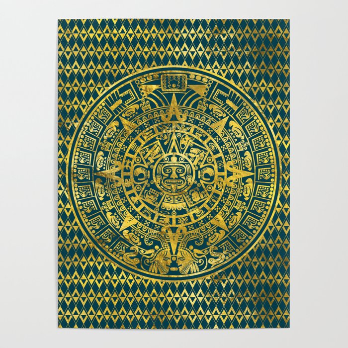 Gold  Aztec Inca Mayan Calendar Poster