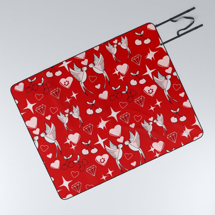 Kitsch Valentine red Picnic Blanket