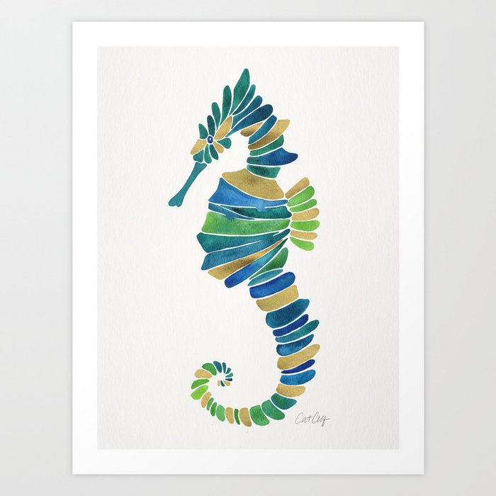 Seahorse – Watercolor & Gold Art Print
