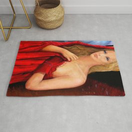 St. Julianne of Sunset Boulevard - Blond in Red portrait painting Rug