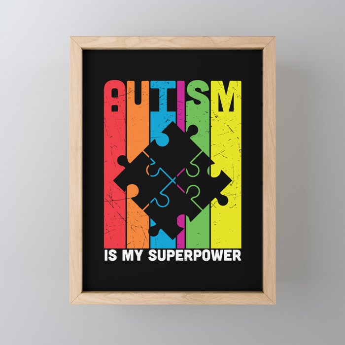 Autism Is My Superpower Colorful Puzzle Framed Mini Art Print