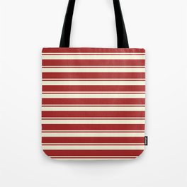 [ Thumbnail: Beige & Brown Colored Pattern of Stripes Tote Bag ]