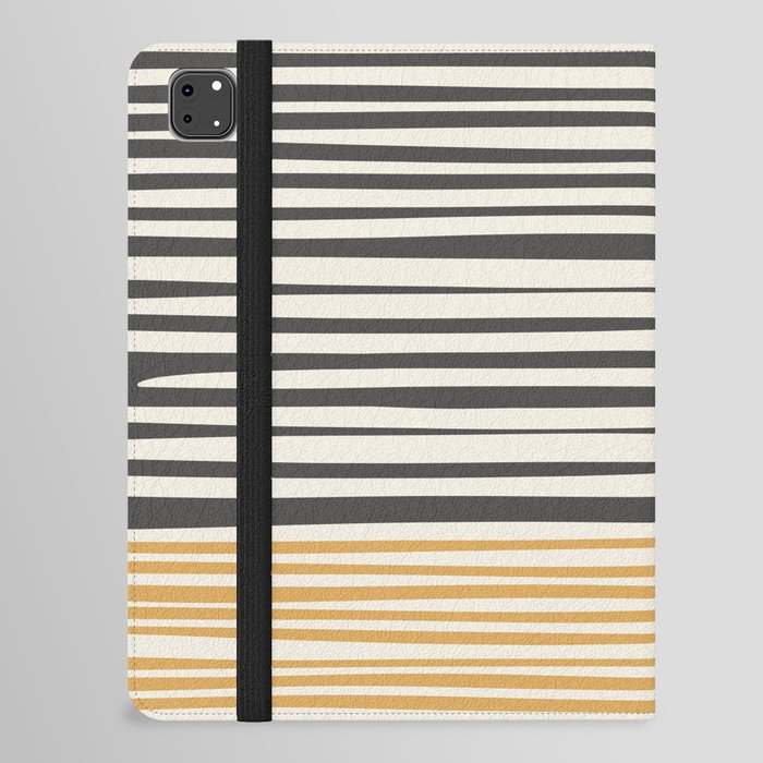 Natural Stripes Modern Minimalist Colour Block Pattern Charcoal Grey, Muted Mustard Gold, and Cream Beige iPad Folio Case