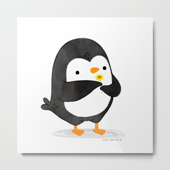Penguin with a flower Metal Print