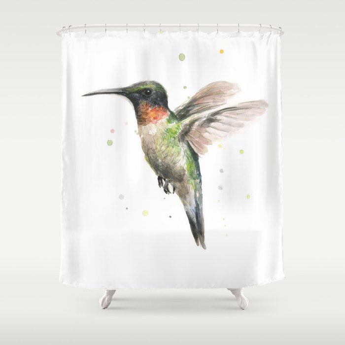 Hummingbird Watercolor Shower Curtain