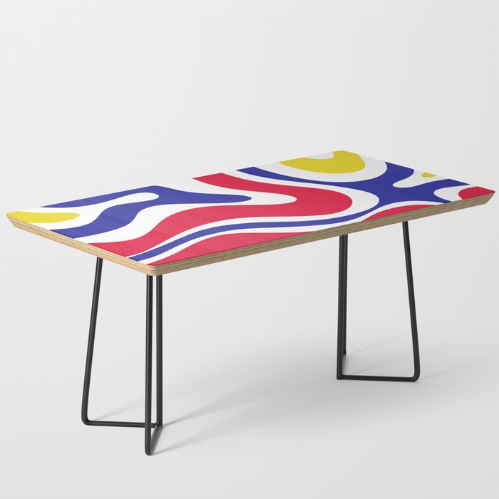 Modern Retro Liquid Swirl Abstract Pattern Square in Navy Blue Red Yellow White Coffee Table