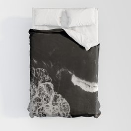 /// Never Alone /// Black and white drone aerial photograph of a dark and moody ocean Duvet Cover