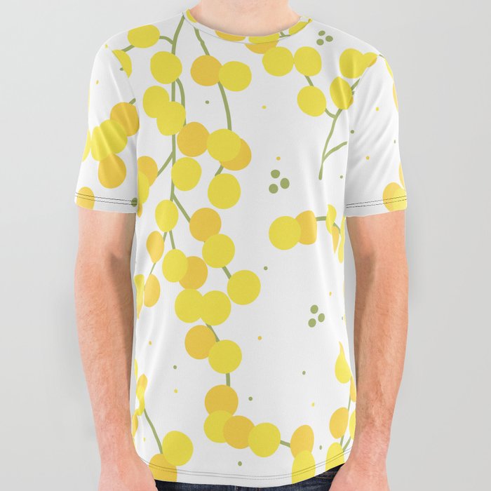 Yellow Wattle Flower Print All Over Graphic Tee