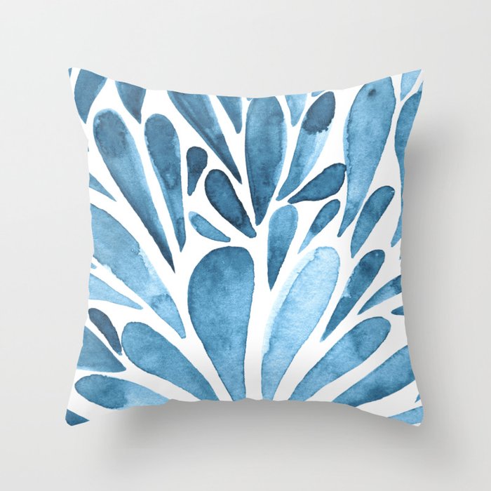 Watercolor artistic drops - blue Throw Pillow