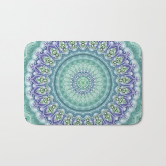 Bright Green and Purple Fractal Kaleidoscope Mandala Bath Mat