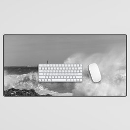 B&W Waves on the Backshore Desk Mat