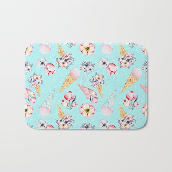 Pink & Teal Summer Fun Flower Ice Cream Cone - Pattern Bath Mat