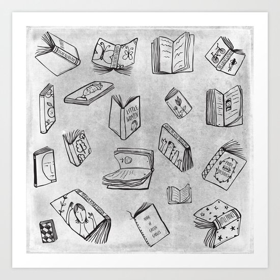 Classics - Book Pattern (White) Art Print