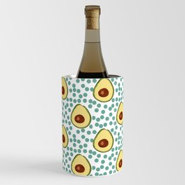 Cute Teal Blue And Yellow Avocado Polka Dot Pattern Wine Chiller