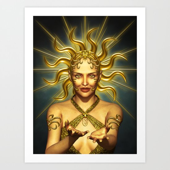 Beautiful golden sun goddess Art Print