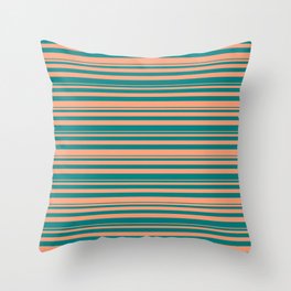 [ Thumbnail: Light Salmon & Teal Colored Stripes/Lines Pattern Throw Pillow ]