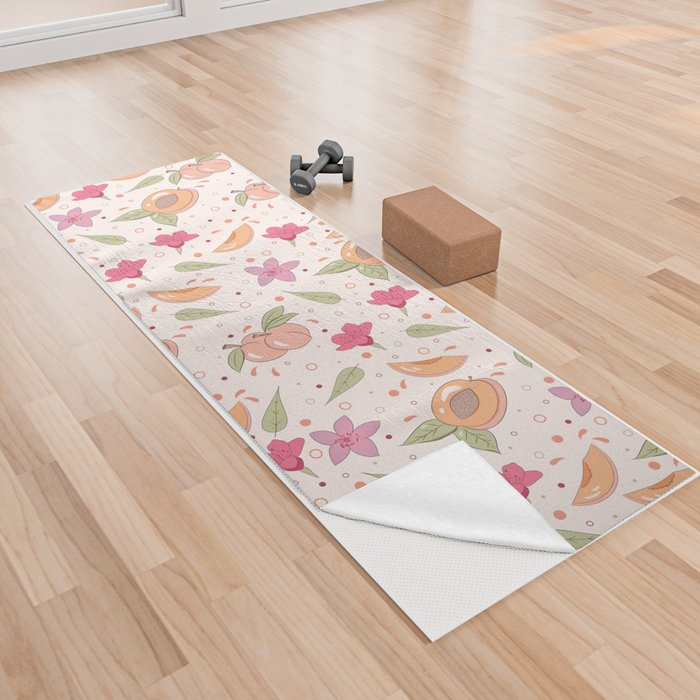Peaches , Flowers and Leaves Print Yoga Towel