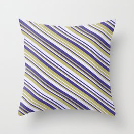 [ Thumbnail: Dark Slate Blue, Dark Khaki & Lavender Colored Striped Pattern Throw Pillow ]
