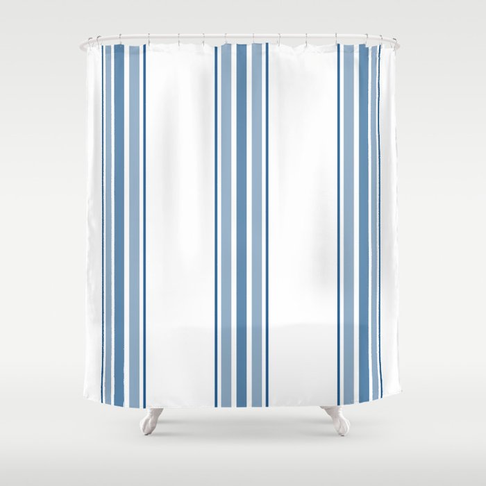 Farmhouse Blue Ticking Stripes On White Shower Curtain By Farmhouse Blue Ticking Stripes On White Shower Curtain