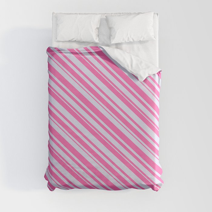 Lavender and Hot Pink Colored Lines Pattern Duvet Cover
