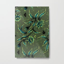 Queen of the Night - Green Metal Print | Painting, Garden, Blossom, Curated, Moon, Vine, Flower, Botanical, Green, Moth 