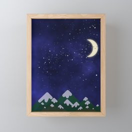 Starry Night Moonlight Calm Moon Midnight Snowy Mountain Landscape Framed Mini Art Print