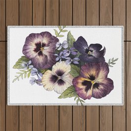 Watercolor Pansy Bouquet Outdoor Rug