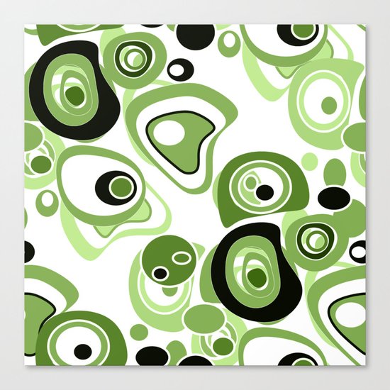 Abstract pattern . Black and green circles and rings on a white background . Canvas Print