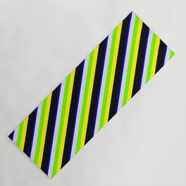 [ Thumbnail: Colorful Blue, Lavender, Green, Yellow, and Black Colored Stripes Pattern Yoga Mat ]