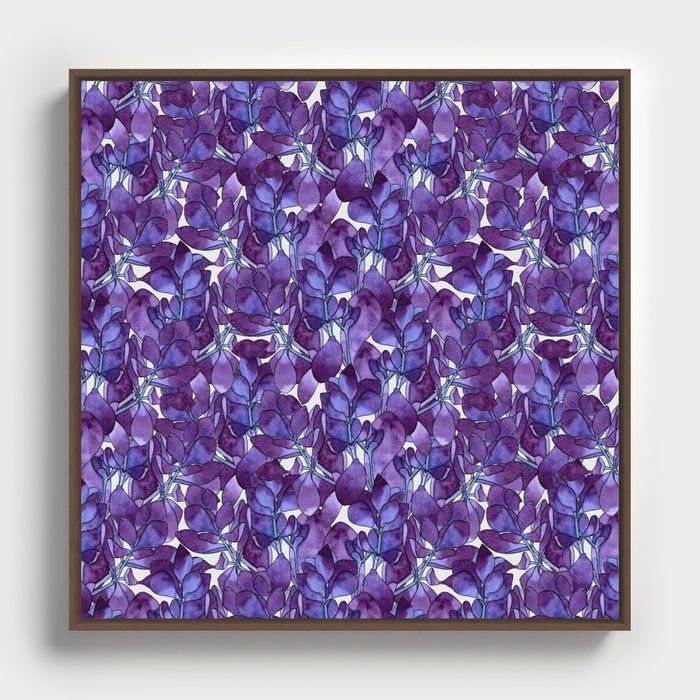 Botanical Purple Violet Pattern Framed Canvas