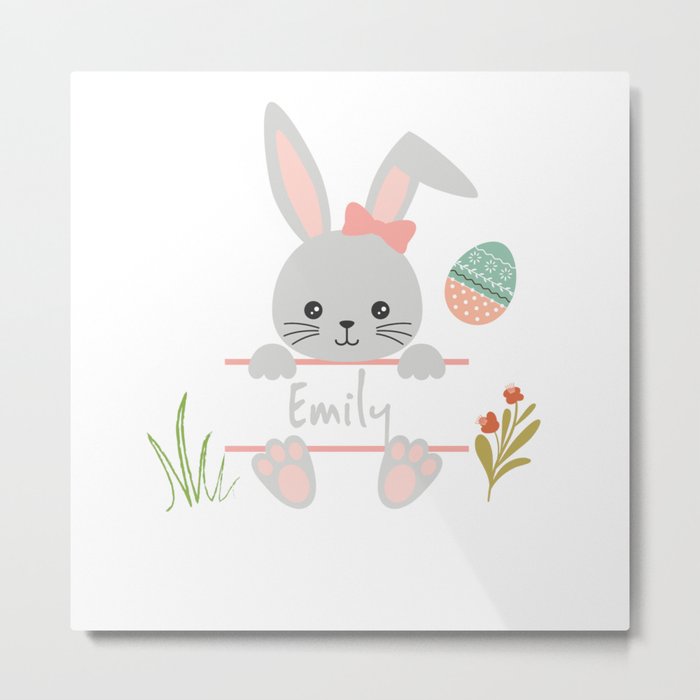 Cute little girl easter bunny with Emily name tag Metal Print