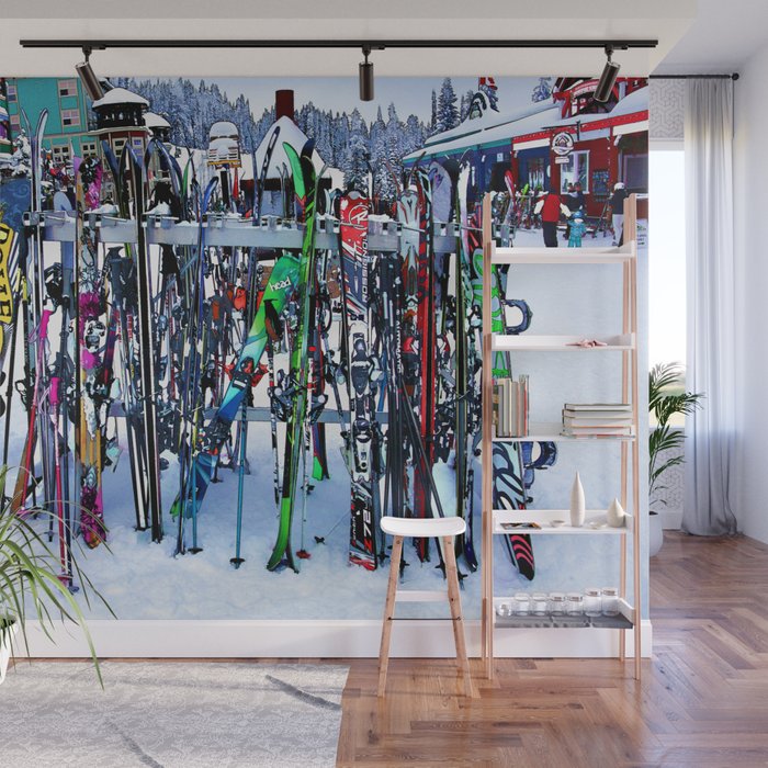 Ski Party - Skis and Poles Wall Mural