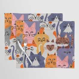 Funny diverse cat crowd character cartoon background Placemat