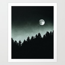 Under Moonlight // Kiwi Melon Collie Lassie Vibes In A Fairytale Wilderness Forest With Trees Art Print