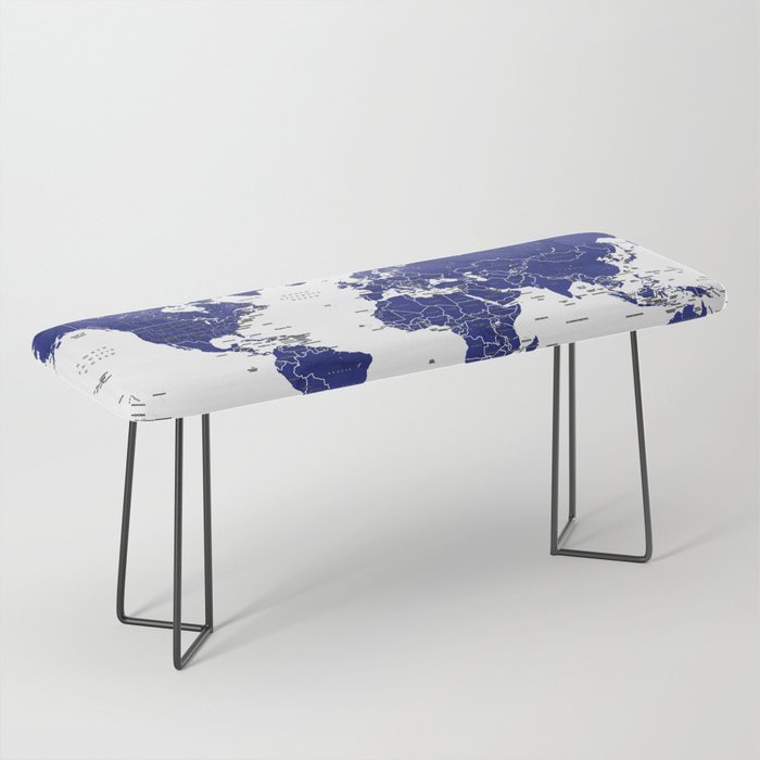 Navy blue world map with countries Bench
