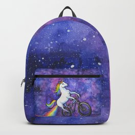 Rainbow Unicorn in Space on Bike Backpack | Ink, Funny, Rainbowunicorn, Nebula, Watercolorgalaxy, Bikingunicorn, Unicornonbike, Mountainbike, Funnyunicornart, Watercolor 
