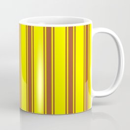 [ Thumbnail: Yellow and Sienna Colored Lined/Striped Pattern Coffee Mug ]