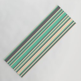 [ Thumbnail: Aquamarine, Dim Gray, and Bisque Colored Lines/Stripes Pattern Yoga Mat ]