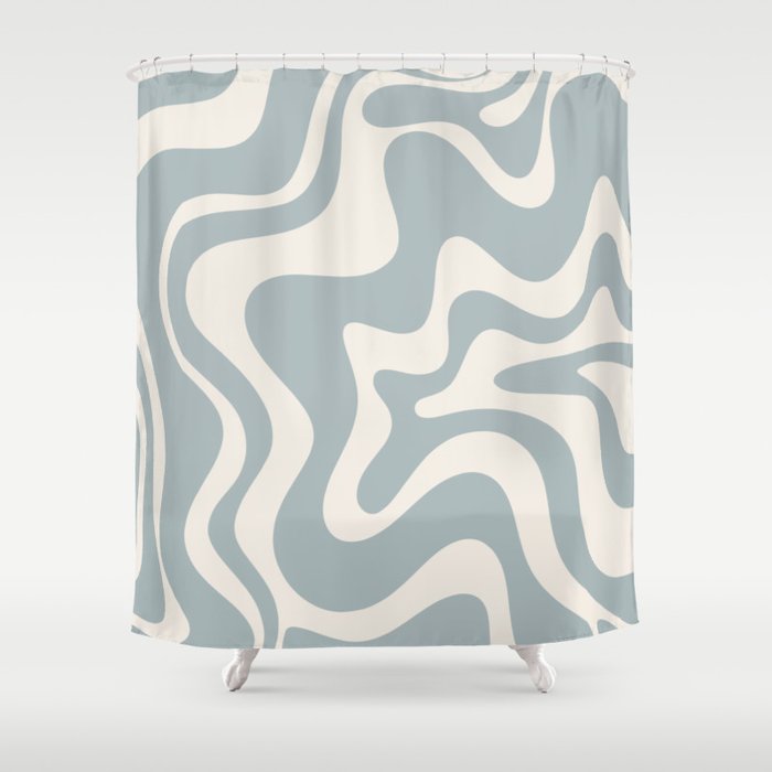 Liquid Swirl Retro Abstract Pattern in Light Blue-Gray and Cream Shower Curtain