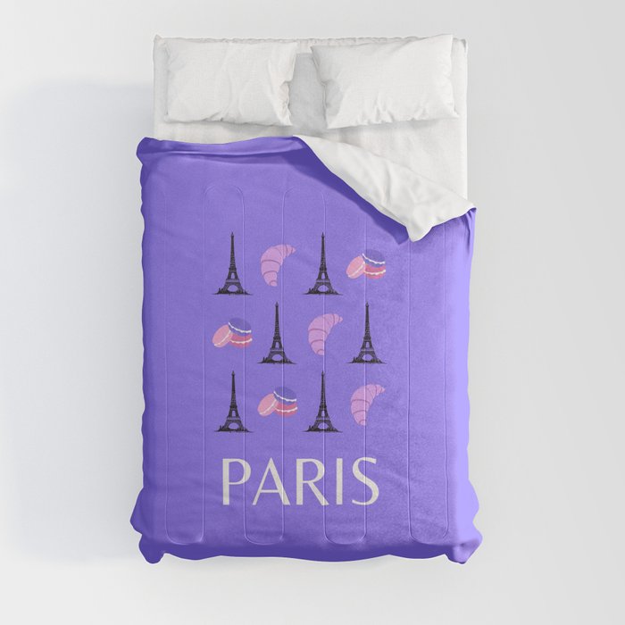 Paris Eiffel Tower Retro Modern Purple Lilac Art Decor Illustration  Comforter