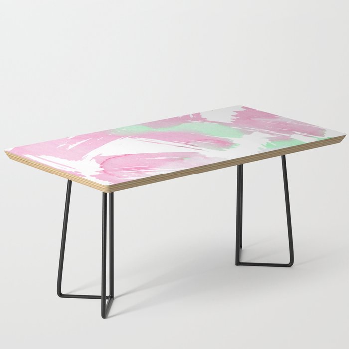 Hand Painted Pink Mint Neon Green Watercolor Brushstrokes Coffee Table